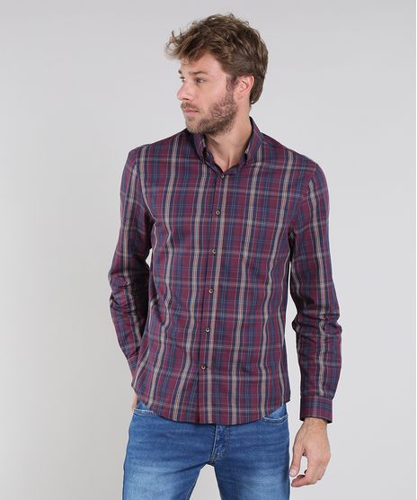 Camisa-Masculina-Comfort-Estampada-Xadrez-Manga-Longa-Vinho-9530843-Vinho_1