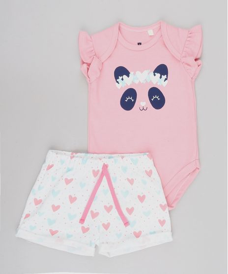 Conjunto-Infantil-de-Body-Panda-Manga-Curta-Rosa---Bermuda-em-Moletom-Estampada--Off-White-9577623-Off_White_1