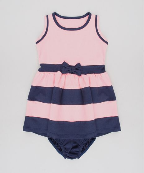 Vestido-Infantil-com-Laco-e-Listras-Sem-Manga-Decote-Redondo---Calcinha-Rosa-9579054-Rosa_1