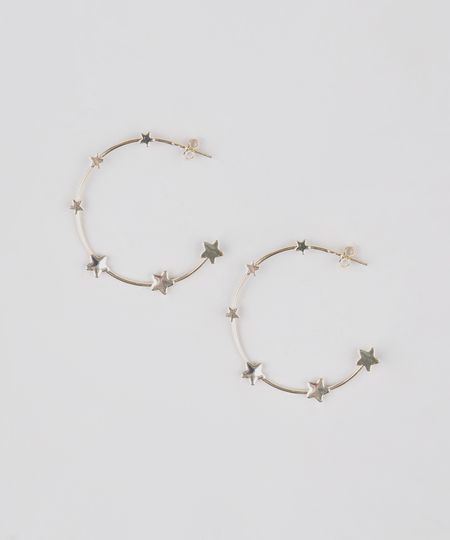 Brinco-Feminino-de-Argola-Folheado-com-Estrelas-Dourado-9544837-Dourado_1