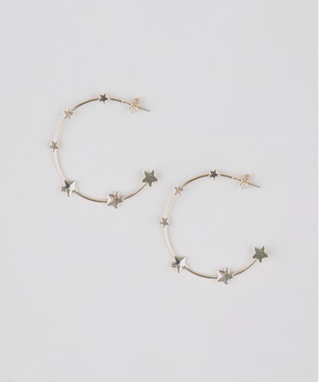Brinco-Feminino-de-Argola-Folheado-com-Estrelas-Dourado-9544837-Dourado_1