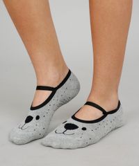 Meia-Feminina-Sapatilha-Estampada-Ursinho-Cinza-Mescla-9601298-Cinza_Mescla_2