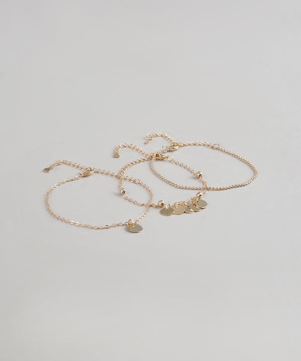 Kit de 3 Pulseiras Femininas com Pingentes Dourado Único