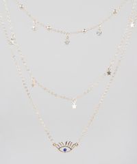 Colar-Feminino-Triplo-Folheado-com-Pingente-de-Olho-Grego-Dourado-9544851-Dourado_1