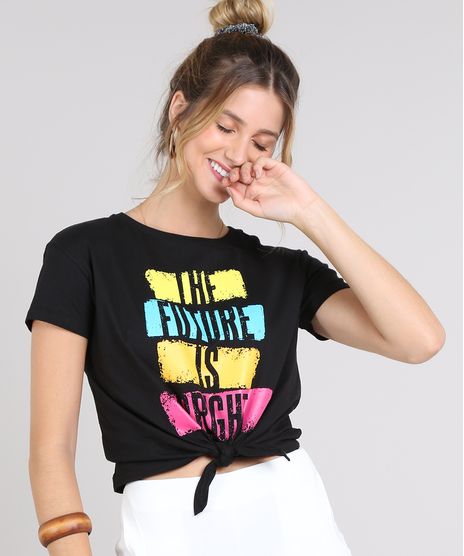 Blusa-Feminina-Cropped--The-Future-is-Bright--com-No-Manga-Curta-Decote-Redondo-Preta-9576230-Preto_1