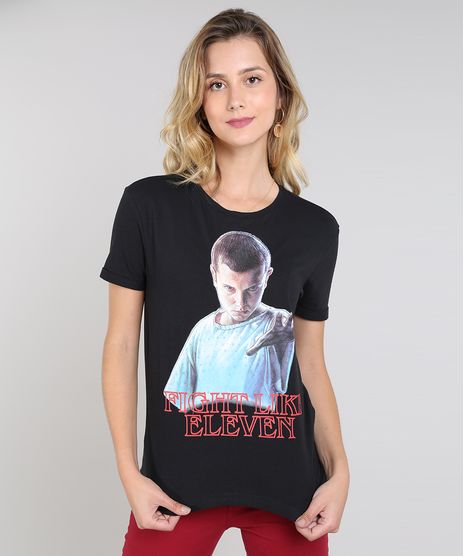 Blusa-Feminina-Stranger-Things-Eleven-Manga-Curta-Decote-Redondo-Preto-9627789-Preto_1