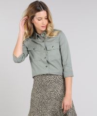 Camisa-de-Sarja-Feminina-com-Bolsos-Manga-Longa-Verde-Militar-9571384-Verde_Militar_1
