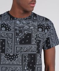Camiseta-Masculina-Slim-Fit-Estampada-de-Bandana-Manga-Curta-Gola-Careca-Preta-9662885-Preto_4
