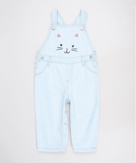 Macacao-Jeans-Infantil-com-Bordado-de-Gatinho-Alcas-Finas-Azul-Claro-9588554-Azul_Claro_1