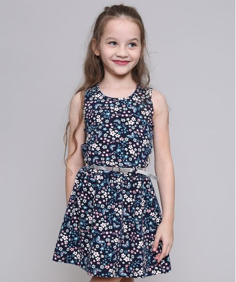 Vestido-Infantil-Estampado-Floral-com-Cinto-Metalizado-Azul-Marinho-9318140-Azul_Marinho_1