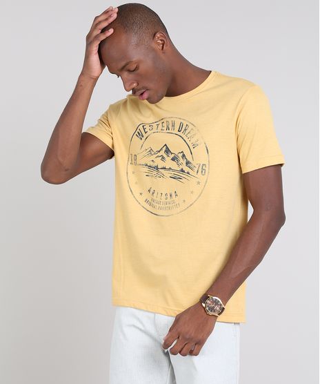 Camiseta-Masculina--Western-Dream--Manga-Curta-Gola-Careca-Mostarda-9529641-Mostarda_1