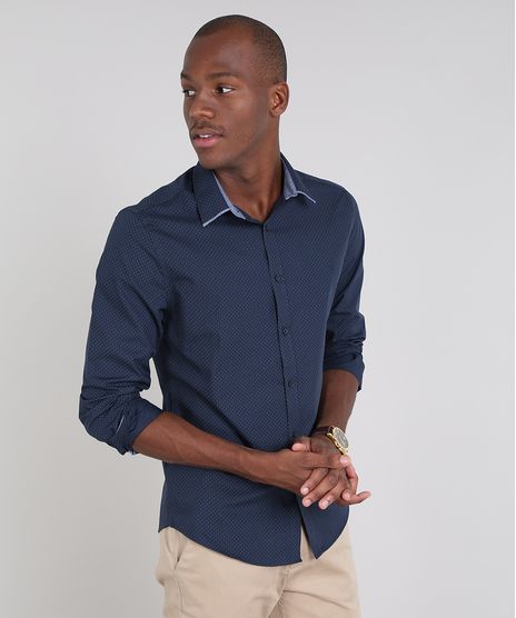 Camisa-Masculina-Slim-Estampada-de-Poa-Manga-Longa-Azul-Marinho-9508847-Azul_Marinho_1