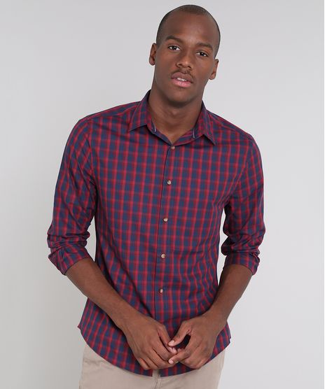 Camisa-Masculina-Slim-Estampada-Xadrez-Manga-Longa-Vermelha-9523398-Vermelho_1