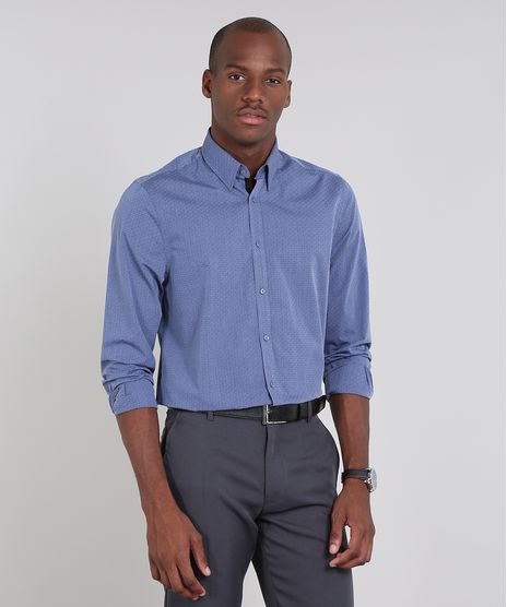 Camisa-Masculina-Comfort-Maquinetada-Estampada-de-Poa-Manga-Longa-Azul-9430712-Azul_1