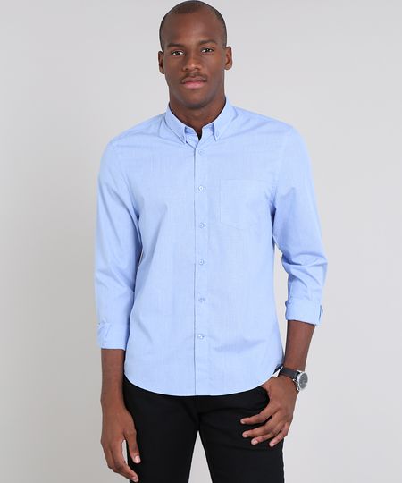 Camisa-Masculina-Comfort-Estampada-Mini-Print-Xadrez-com-Bolso-Manga-Longa-Azul-Claro-9515009-Azul_Claro_1