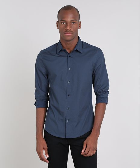 Camisa-Masculina-Slim-Estampada-de-Poa-Manga-Longa-Azul-Marinho-9523395-Azul_Marinho_1