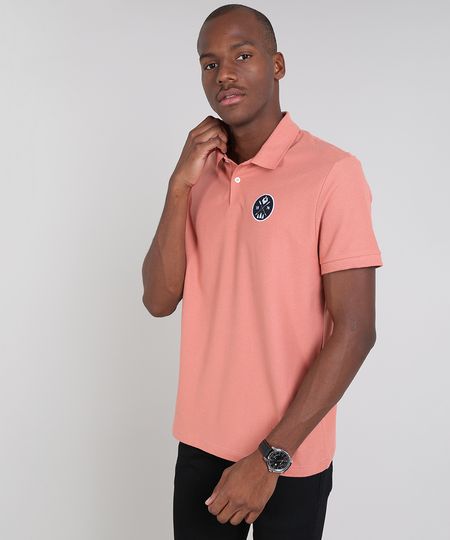Polo-Masculina-em-Piquet-com-Patch-Manga-Curta-Coral-9659546-Coral_1