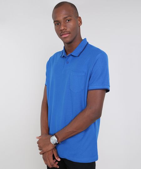 Polo-Masculina-Basica-em-Piquet-com-Bolso-Manga-Curta-Azul-Royal-9604206-Azul_Royal_1