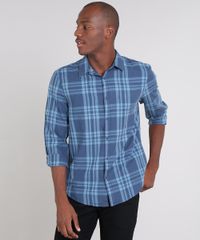 Camisa-Masculina-Comfort-Estampada-Xadrez-com-Linho-Manga-Longa-Azul-9523410-Azul_1