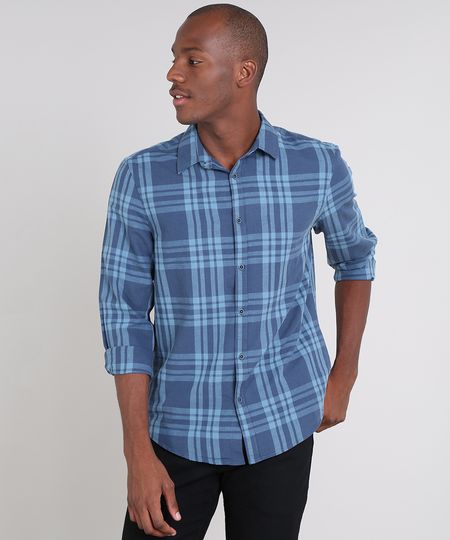 Camisa-Masculina-Comfort-Estampada-Xadrez-com-Linho-Manga-Longa-Azul-9523410-Azul_1 Camisa-Masculina-Comfort-Estampada-Xadrez-com-Linho-Manga-Longa-Azul-9523410-Azul_1