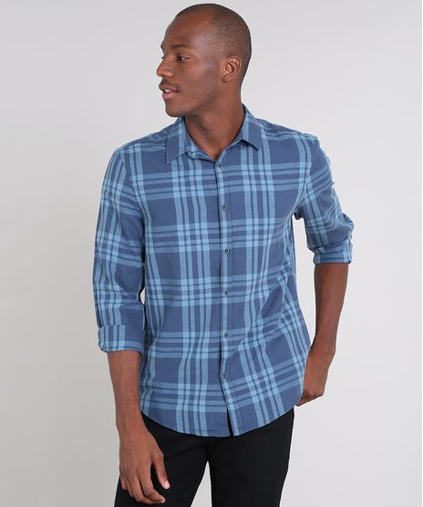 Camisa-Masculina-Comfort-Estampada-Xadrez-com-Linho-Manga-Longa-Azul-9523410-Azul_1