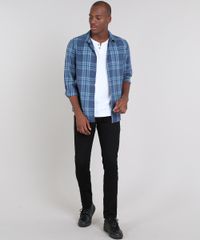 Camisa-Masculina-Comfort-Estampada-Xadrez-com-Linho-Manga-Longa-Azul-9523410-Azul_3