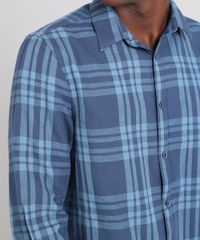 Camisa-Masculina-Comfort-Estampada-Xadrez-com-Linho-Manga-Longa-Azul-9523410-Azul_4