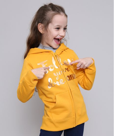 Blusao-Infantil--Follow-Your-Dreams--em-Moletom-com-Capuz-Mostarda-9565190-Mostarda_1