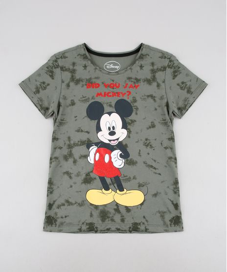 Blusa-Infantil-Mickey-Estampada-com-Glitter-Manga-Curta--Verde-Militar-9590058-Verde_Militar_1