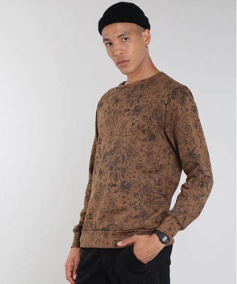 Blusao-Masculino-Estampado-Floral-em-Moletom-Gola-Careca-Marrom-9486892-Marrom_1