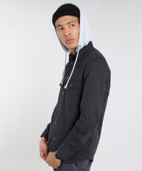 Camisa-de-Sarja-Masculina-com-Capuz-Removivel-em-Moletom-Preto-9514520-Preto_1