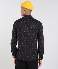Camisa-Masculina-Mini-Print-Abacaxi-com-Bolso-Manga-Longa-Preta-9514512-Preto_2