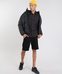 Camisa-Masculina-Mini-Print-Abacaxi-com-Bolso-Manga-Longa-Preta-9514512-Preto_3