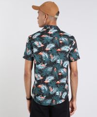 Camisa-Masculina-Estampada-de-Flamingos-Tropical-Manga-Curta-Preta-9514518-Preto_2