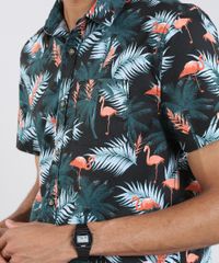 Camisa-Masculina-Estampada-de-Flamingos-Tropical-Manga-Curta-Preta-9514518-Preto_4
