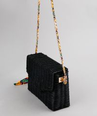 Bolsa-Feminina-Transversal-em-Palha-de-Ratan-com-Lenco-Estampado-Floral-Preta-9255542-Preto_3