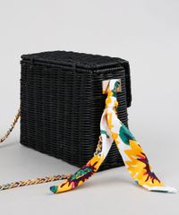 Bolsa-Feminina-Transversal-em-Palha-de-Ratan-com-Lenco-Estampado-Floral-Preta-9255542-Preto_4