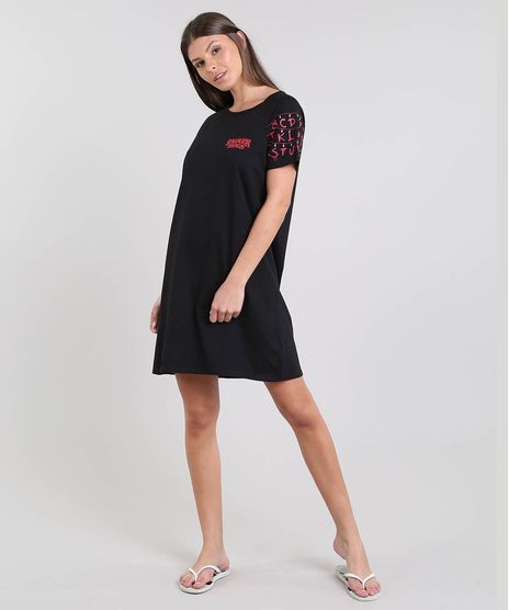 Camisola-Feminina-Stranger-Things-Manga-Curta-Preto-9638677-Preto_1