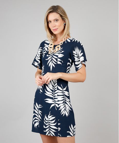 Vestido-Feminino-Curto-Estampado-de-Folhagem-com-Tiras-Manga-Curta-Azul-Marinho-9540267-Azul_Marinho_1