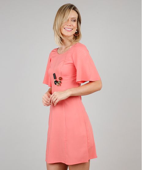 Vestido-Feminino-Curto-com-Tiras-Manga-Curta-Coral-9540266-Coral_1