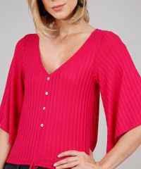 Blusa-Feminina-com-Botoes-e-Cordao-Manga-Curta-Decote-V-Rosa-9627762-Rosa_4