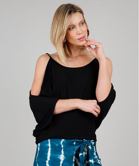 Blusa-Feminina-Canelada-Open-Shoulder-Manga-3-4-Decote-Redondo-Preto-9576796-Preto_1