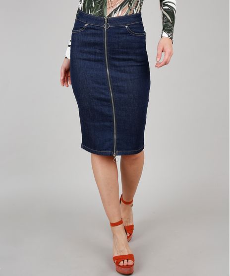 Saia-Jeans-Lapis-Feminina-com-Ziper-de-Argola-e-Fenda-Azul-Escuro-9594617-Azul_Escuro_1