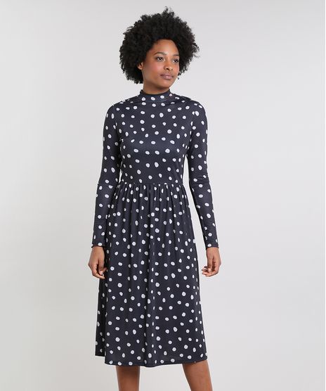 Vestido-Feminino-Mindset-Midi-Estampado-de-Poa-Manga-Longa-Gola-Alta-Preto-9683308-Preto_1