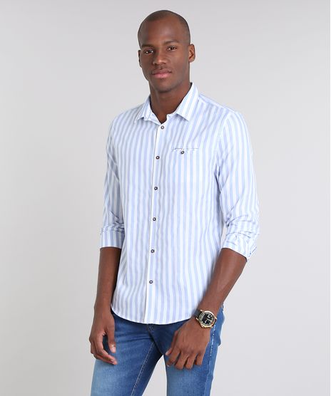 Camisa-Masculina-Slim-Listrada-com-Bolso-Manga-Longa-Azul-Claro-9523405-Azul_Claro_1