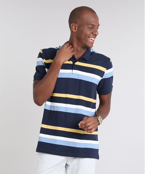 Polo-Masculina-em-Piquet-Comfort-Estampada-Listrada-Manga-Curta-Azul-Marinho-9590411-Azul_Marinho_1