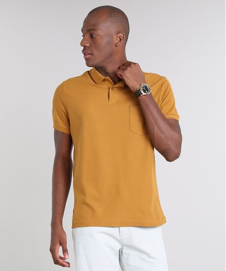 Polo-Masculina-Basica-em-Piquet-com-Bolso-Manga-Curta-Caramelo-9604206-Caramelo_1