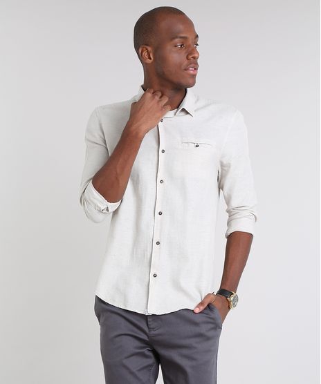 Camisa-Masculina-Slim-com-Bolso-Manga-Longa-Kaki-9523397-Kaki_1