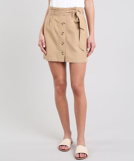 Saia-Feminina-Curta-Clochard-com-Botoes-e-Linho-Bege-9511572-Bege_1