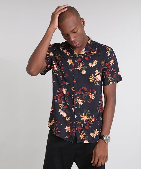 Camisa-Masculina-Relaxed-Estampada-de-Cobra-Manga-Curta-Preta-9593479-Preto_1